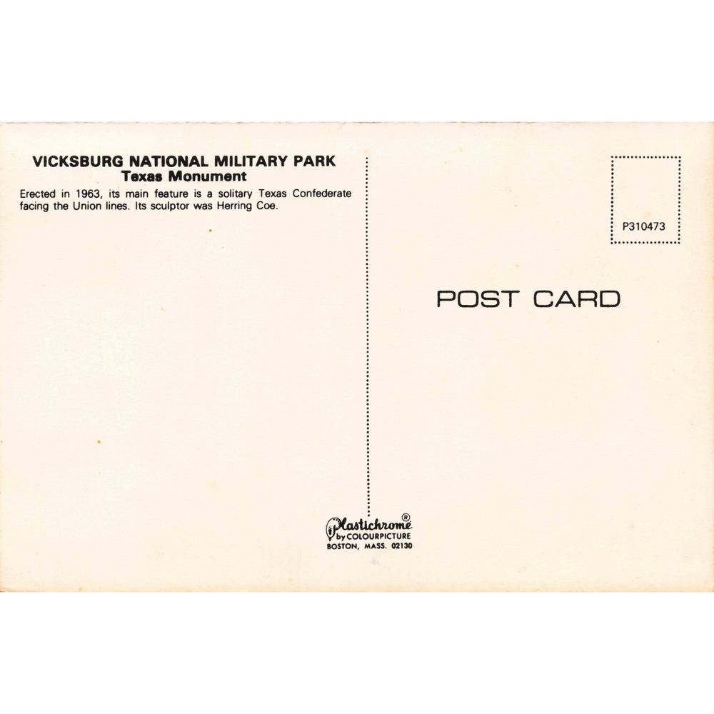 Vicksburg NMP Texas Monument Chrome Postcard Plastichrome Civil War MS Unposted - Picture 2 of 2